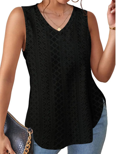 Spring Summer New Pure Color V-neck Slit T-shirt Vest Women Cross-Border Independent Station Sleeveless Polyester Fiber