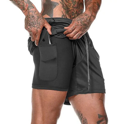 Men's Sport Shorts cool Sportswear Double-deck Running Shorts Summer 2 In 1 Casual Bottoms Fitness Training Jogging Short Pants