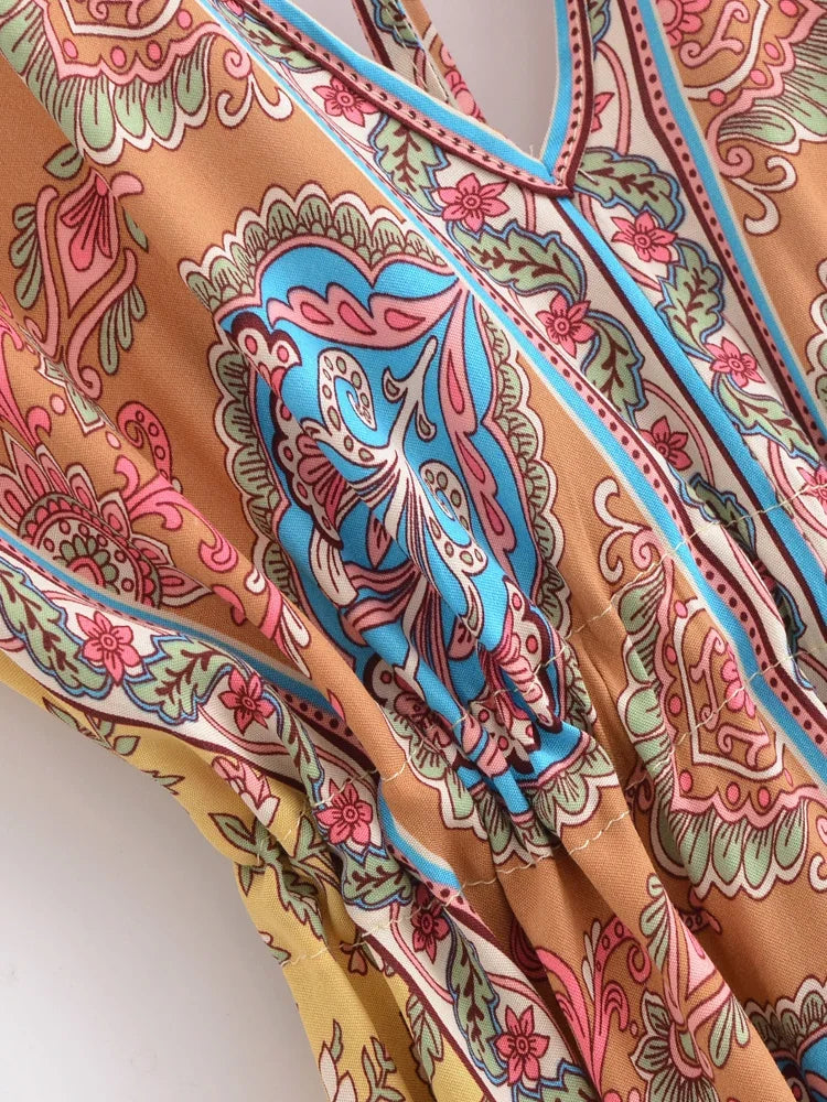 Happie Queens Women Wild Floral Open Back Sexy High-Low Beach Bohemian Dress Lady Tassel Strapless Vacation Summer Boho Dress