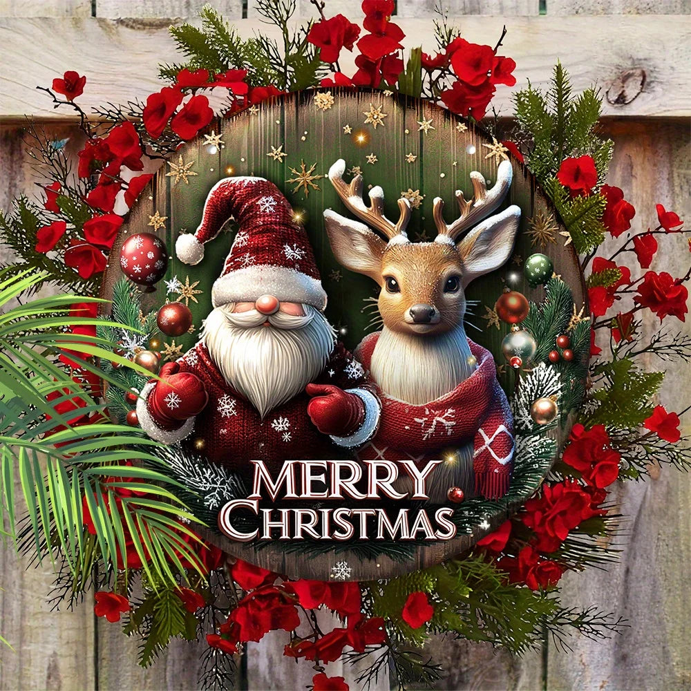 1pc Merry Christmas Santa Claus Reindeer Star Snowflake Bauble Xmas Wood Porch Wreath Flat Hanging Print Sign Painting Home