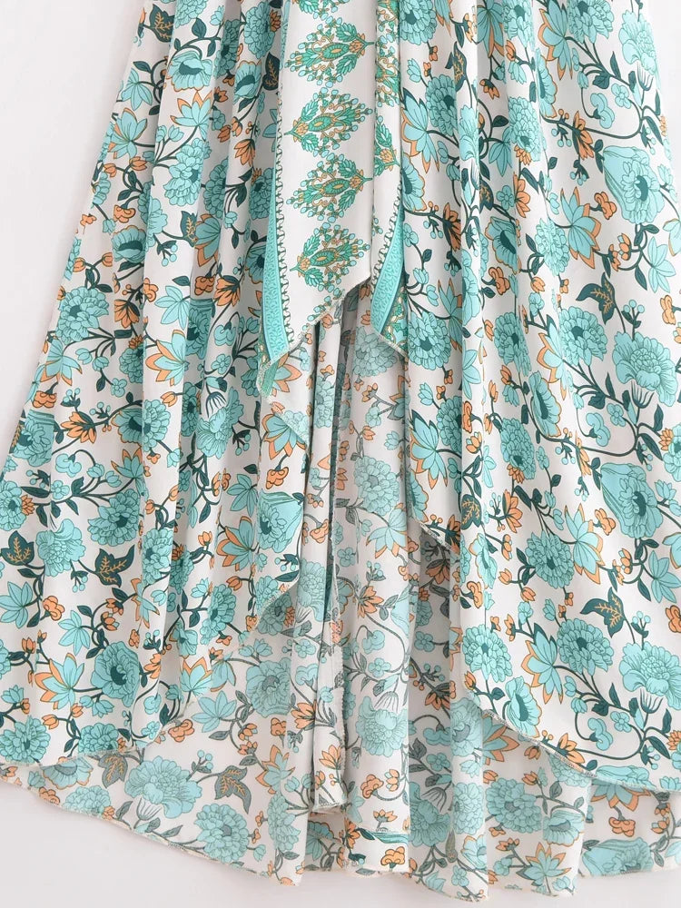 Happie Queens Women Wild Floral Open Back Sexy High-Low Beach Bohemian Dress Lady Tassel Strapless Vacation Summer Boho Dress