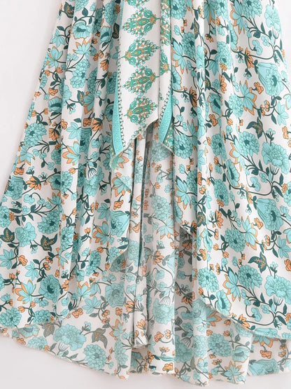 Happie Queens Women Wild Floral Open Back Sexy High-Low Beach Bohemian Dress Lady Tassel Strapless Vacation Summer Boho Dress