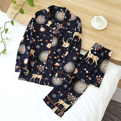 Two-piece Set Women Home Clothes for Spring and Autumn Long-sleeved Viscose Cotton Trouser Suits Women Sleepwear Pajama Set