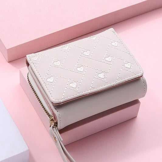 Shop Women's Tri-Fold Wallet - Minimalist Embroidered Love Design