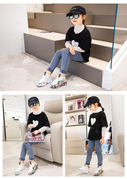 Size 26-36 Children Sports Sneakers for Girls Kid Cartoon Graffiti Pattern Casual Shoes Boys Basketball Shoe chaussures de sport