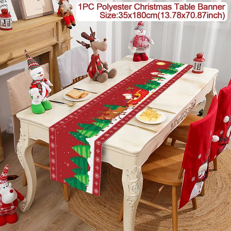 Christmas Table Runner Merry Christmas Decoration for Home Xmas Decor 2024 Navidad Notal Noel Xmas Ornament Happy New Year 2025