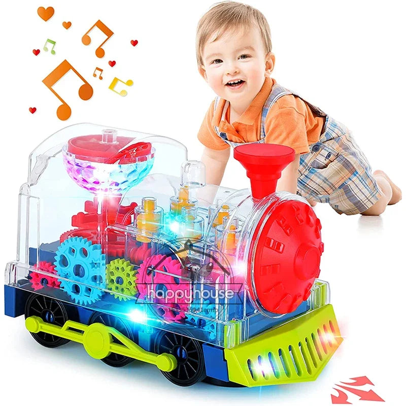 Light Up Transparent Gears Police Car Toy for Kids Bump and Go Toy Car for Boys Girl Educational Baby Toys Car Music LED Effects