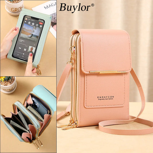 Buylor Women's Handbag Touch Screen Cell Phone Purse Shoulder Bag Female Cheap Small Wallet Soft Leather Crossbody сумка женская