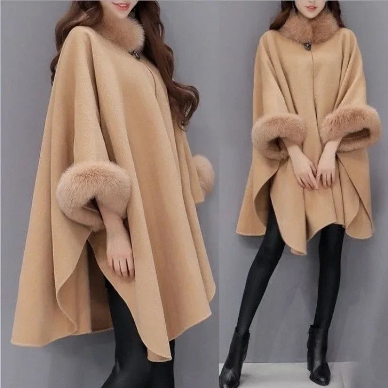 Hebonfeng Women's Medium-length Thickened Woolen Coat Autumn/winter Angora Yarns Collar Sunday Overcoats Jacket For Women