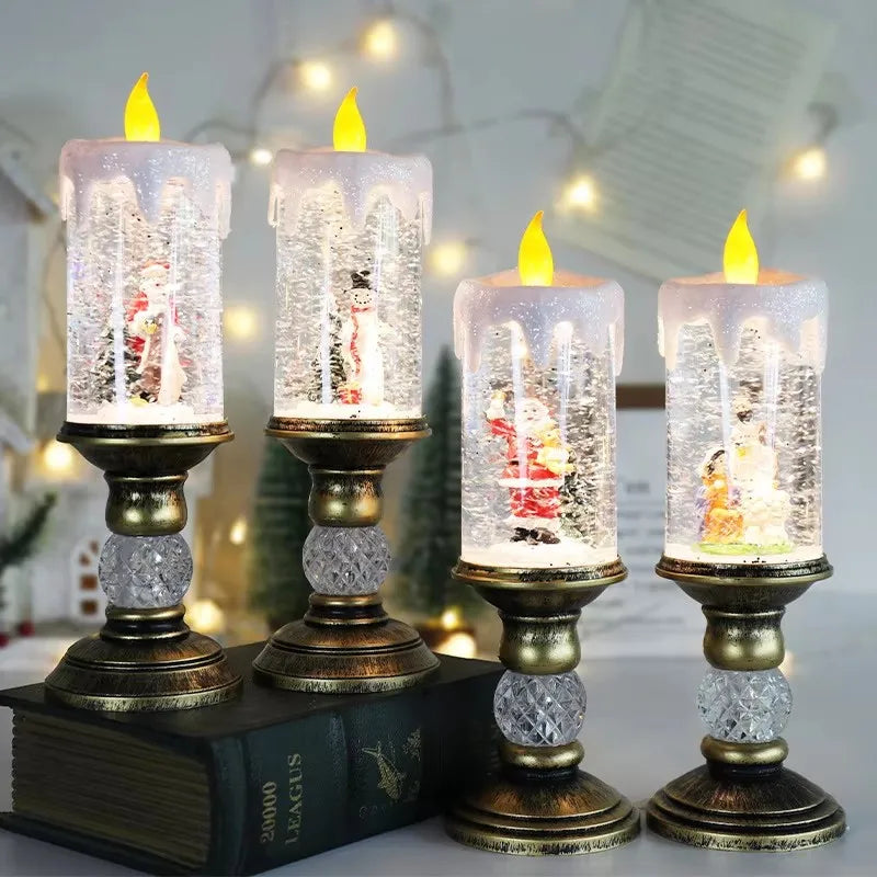 Christmas decorations wind lamp candle candlestick snow snowflake music box creative Xmas gift scene arrangement