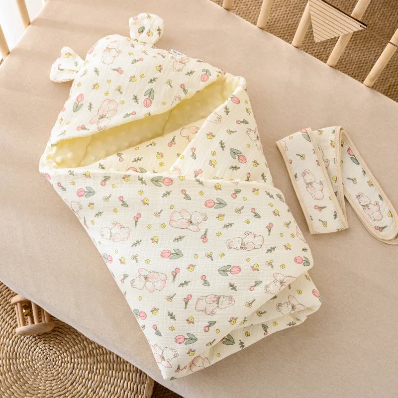 Baby Swaddle Blanket Newborn 100% Cotton Sleepin Babies Blankets Cover Infant Warm Sleep Sack With straps for 0-1Y 90*90cm