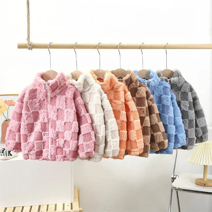 Shop Kids' Thermal Fleece Jacket - Warm Faux Fur Zipper Coat