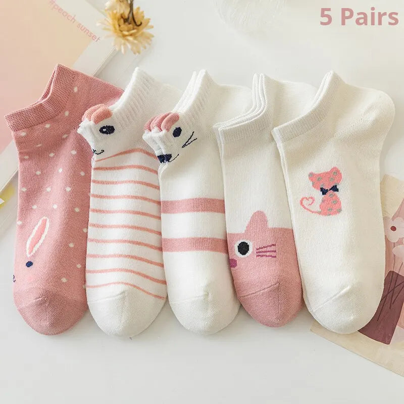 Shop Trendy Cat Ankle Socks – 5 Pair Set