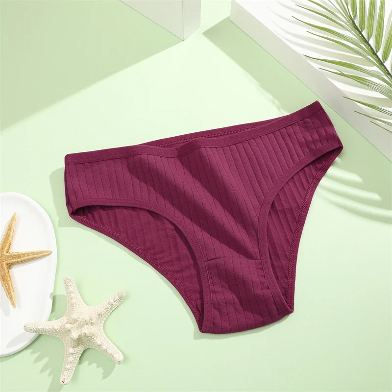 Shop 5-Pack Cotton Ribbed Striped Plus Size Women's Underwear - Soft Stretch Briefs in 10 Colors (S-7XL)