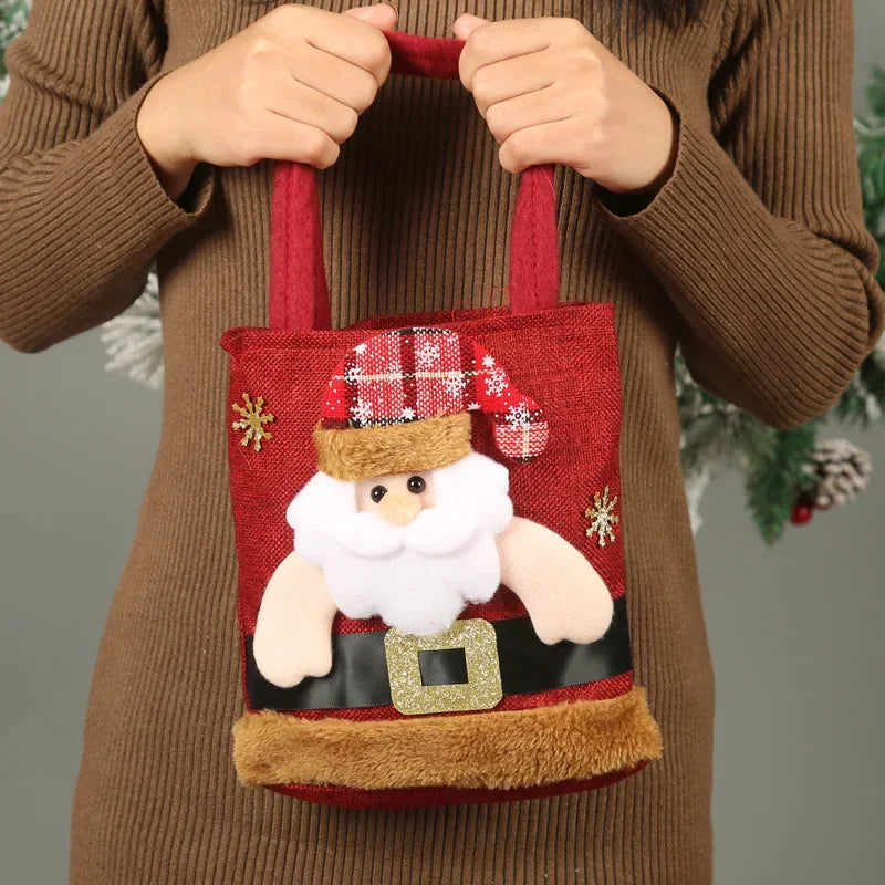 Shop Festive Cartoon Linen Gift Bags - Santa, Deer & Snowman Designs