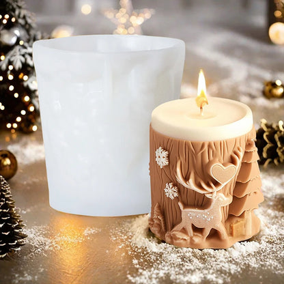 3D Christmas Tree Elk Relief Cylinder Candle Silicone Mold Merry Christmas Letter Snowflake Cylinder Candle Molds Xmas Gift