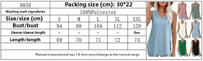 Spring Summer New Pure Color V-neck Slit T-shirt Vest Women Cross-Border Independent Station Sleeveless Polyester Fiber