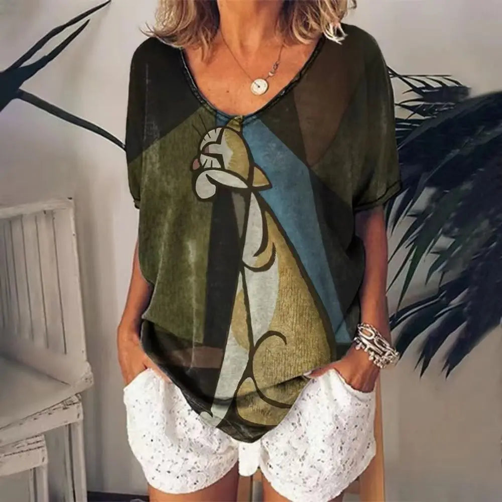 Fashion Woman Blouses 2022 T-shirt Women's 3d Cats Print Black Kawaii V-neck T Shirt Female Clothing Oversized Summer Tops Tees