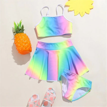 Shop Trendy 3-Piece Rainbow Swimsuit Set for Girls