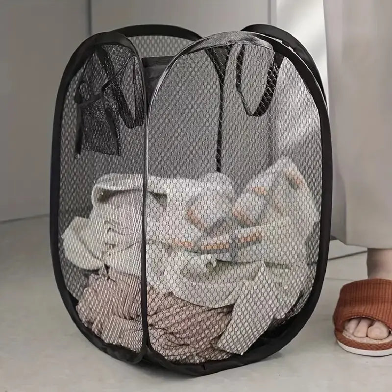 Shop Large Capacity Mesh Laundry Basket – Foldable Pop-Up Storage Solution