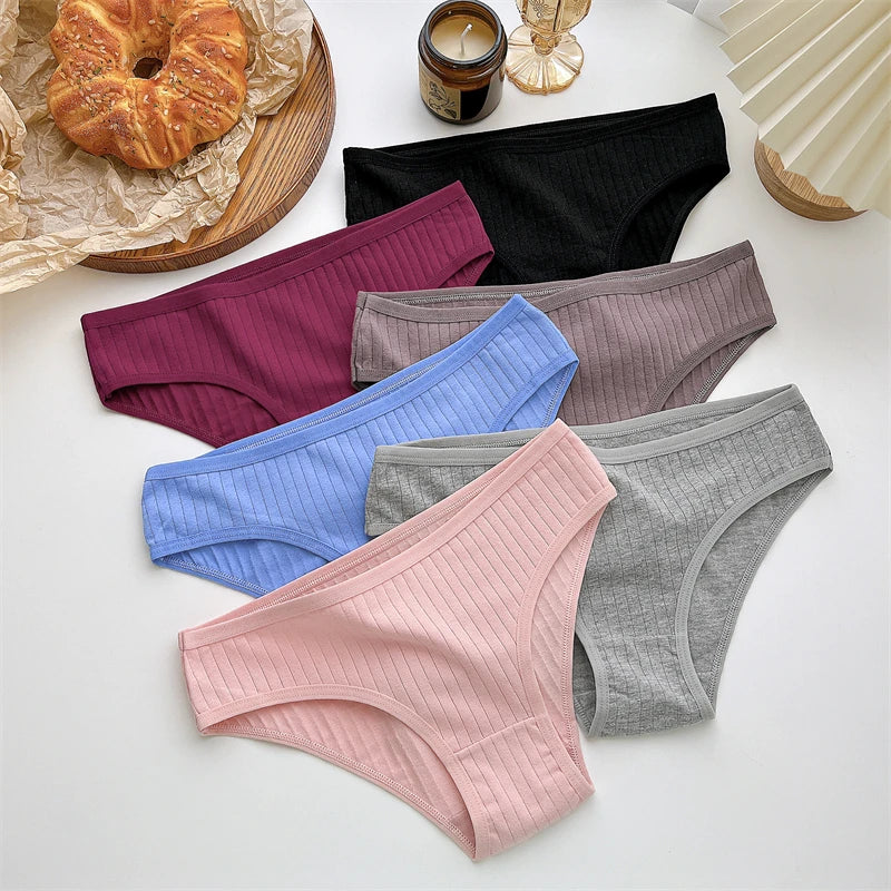 Shop 5-Pack Cotton Ribbed Striped Plus Size Women's Underwear - Soft Stretch Briefs in 10 Colors (S-7XL)