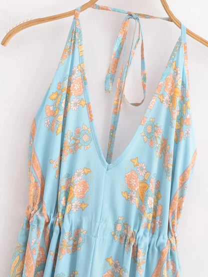 Happie Queens Women Wild Floral Open Back Sexy High-Low Beach Bohemian Dress Lady Tassel Strapless Vacation Summer Boho Dress