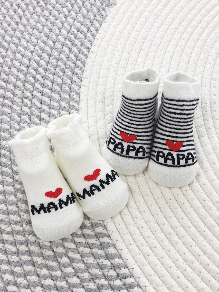 2Pairs Lovely Baby Socks Pack White Cotton Newborn Bebe Boys Girls Crew Socks Lot Love Mama Socks Toddler Stripe Infant Gift