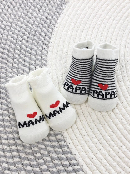 2Pairs Lovely Baby Socks Pack White Cotton Newborn Bebe Boys Girls Crew Socks Lot Love Mama Socks Toddler Stripe Infant Gift