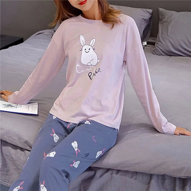 Women's Cotton Pajamas Big Size Sleepwear Sets Woman 2 Pieces Pajamas Spring Autumn Female Couples Loungewear Suit Home Clothes