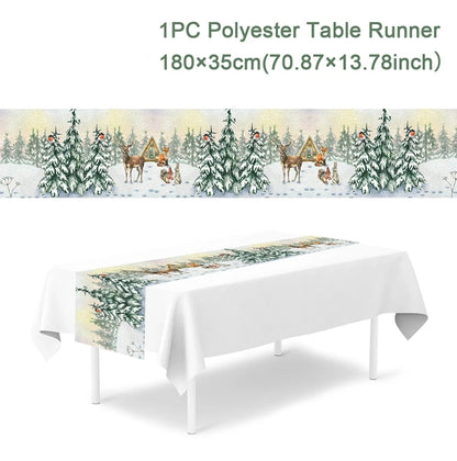 Christmas Table Runner Merry Christmas Decoration for Home Xmas Decor 2024 Navidad Notal Noel Xmas Ornament Happy New Year 2025