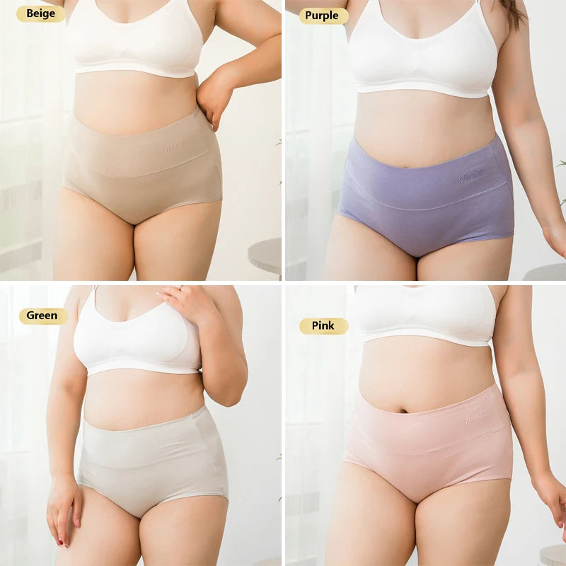 Shop Plus Size 4Pcs High Waist Cotton Panties - Breathable Women's Lingerie