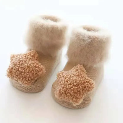 Korean Cute Baby Girls Boys Toddler White Thermal Clothes Autumn Winter Velvet Plush Keep Warm Newborn Anti Slip Floor Socks