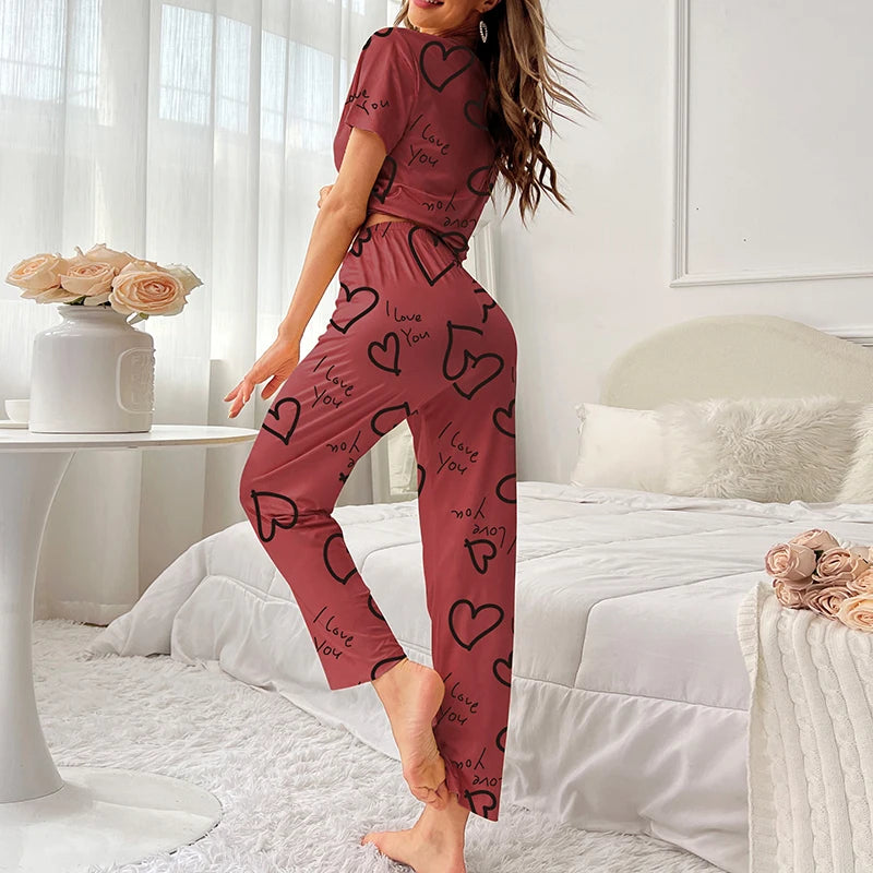 Shop Cozy Silk Pajama Set - Short Sleeve Top & Pants