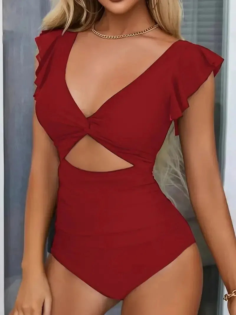 Shop Contrast Mesh V-Neck One Piece Swimsuit - Backless, Tummy Control, High Cut