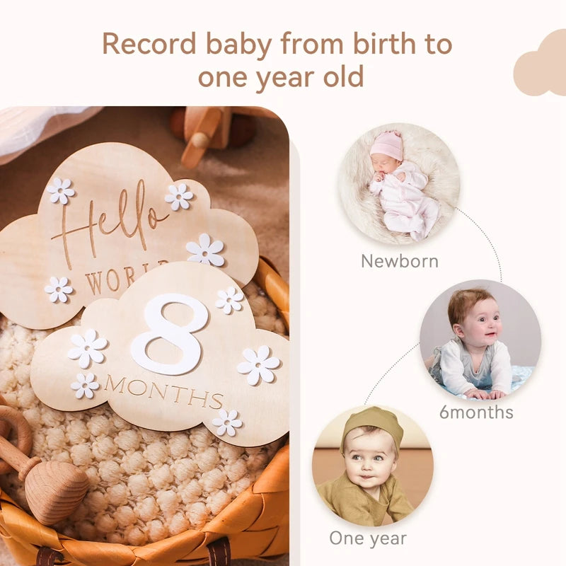 2Pcs Baby Wooden Balloon Milestone Cards Photography Accessories Baby Photography Shooting Props For Newborn Birthing Gifts