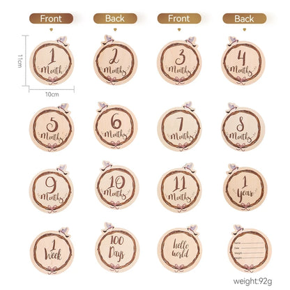 2Pcs Baby Wooden Balloon Milestone Cards Photography Accessories Baby Photography Shooting Props For Newborn Birthing Gifts