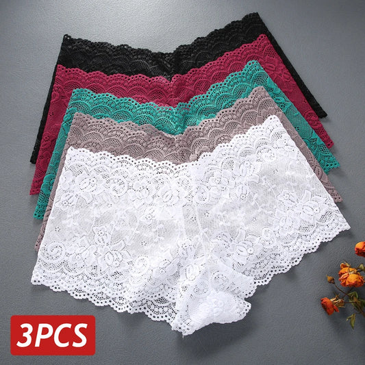 Shop 3PCS Floral Lace V-Waist Panties - Sexy, Breathable Intimates