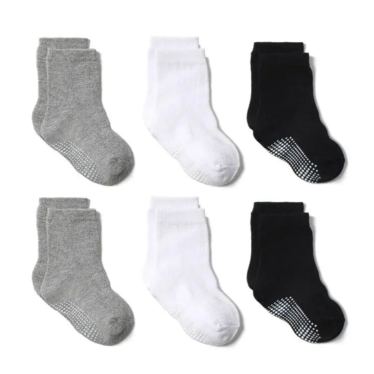 6-Pack Kids' Cotton Non-Slip Grip Socks - Anti-Slip Boat Socks for Boys (1-3 Years)