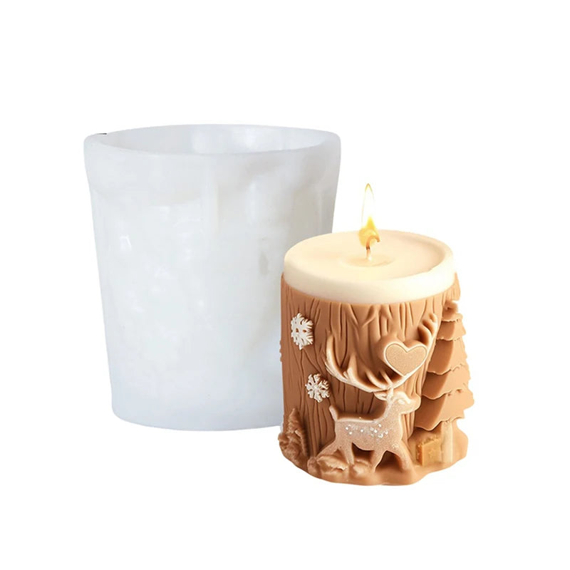 3D Christmas Tree Elk Relief Cylinder Candle Silicone Mold Merry Christmas Letter Snowflake Cylinder Candle Molds Xmas Gift