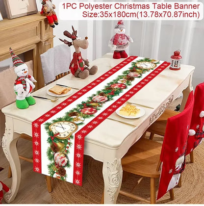 Christmas Table Runner Merry Christmas Decoration for Home Xmas Decor 2024 Navidad Notal Noel Xmas Ornament Happy New Year 2025