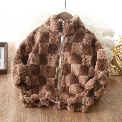 Shop Kids' Thermal Fleece Jacket - Warm Faux Fur Zipper Coat