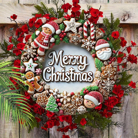 1pc, 2D Merry Christmas Garland, Santa Claus Candy Christmas Tree 7.87inch Wooden Round-shaped Hanging Wall or Door Decor