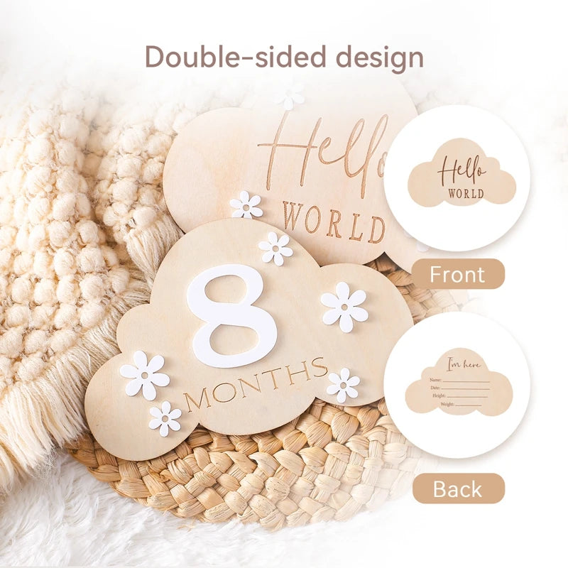 2Pcs Baby Wooden Balloon Milestone Cards Photography Accessories Baby Photography Shooting Props For Newborn Birthing Gifts