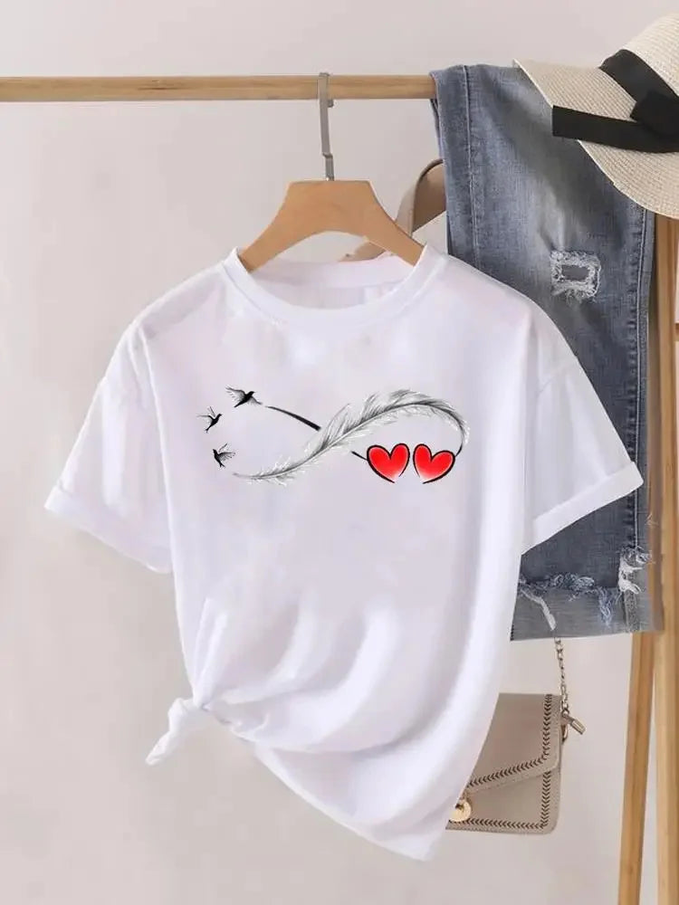 Shop Love Heart Feather Graphic Tee for Women - Trendy Casual Short Sleeve