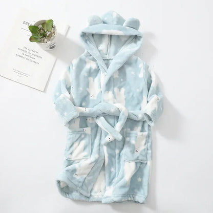 Boys Girls Hooded Bathrobe Toddler Rabbit Anime Cartoon Towel Beach Children's Sleepwear Baby Kids Bath Robes Pyjamas Nightgown