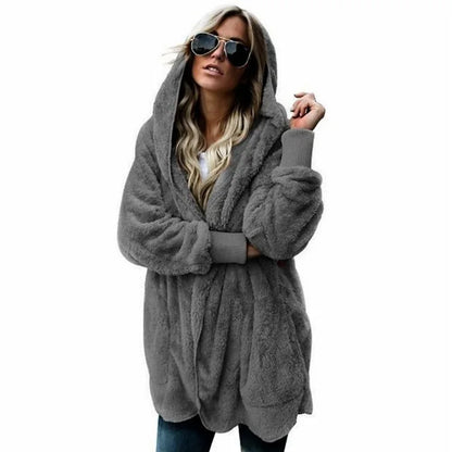 Shop Cozy Fleece Hooded Cardigan - Women's Plush Oversized Jacket