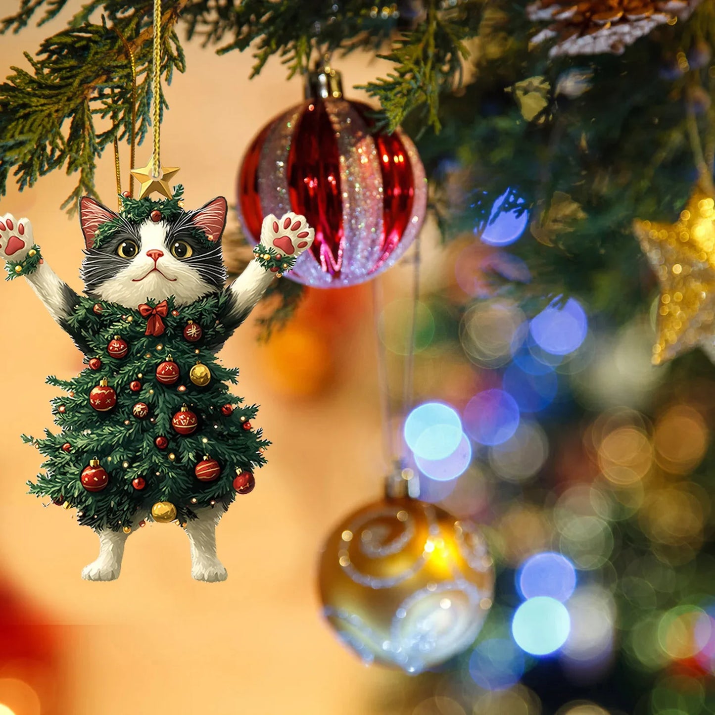 1PCS Christmas Tree Pendants Acrylic Cute Cat Hanging Ornaments for Wall Xmas Tree Decorations Party Supplies New Year Gifts