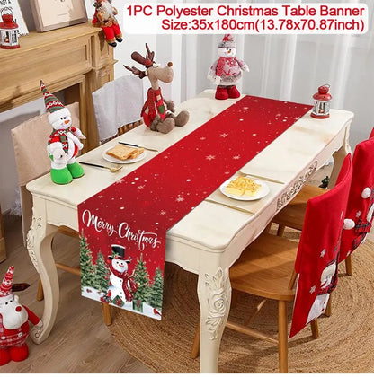 Christmas Table Runner Merry Christmas Decoration for Home Xmas Decor 2024 Navidad Notal Noel Xmas Ornament Happy New Year 2025