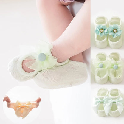 3 Pairs Baby Girl Ankle Socks Lace Bow Infant Anti Slip Socks Newborn Princess Pearl Low Cut Socks Children Home Floor Shoes