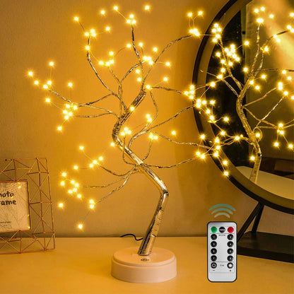 108LED Fairy Sparkly Tree Table Lamp Remote Control USB&3AA Powered DIY Bonsai Artificial Tree Light Bedroom Desktop Night Light